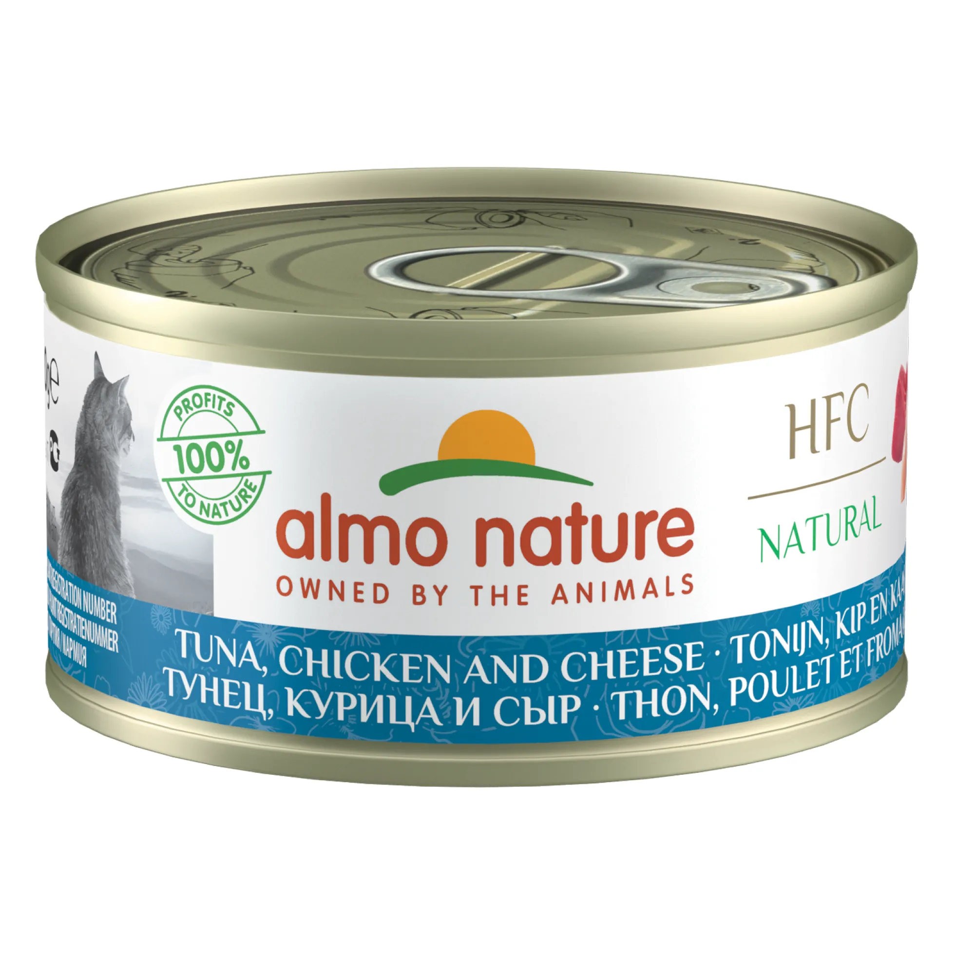 Almo Nature HFC 70 Cibo per Gatti - Lattina - Tonno, Pollo e Formaggio
