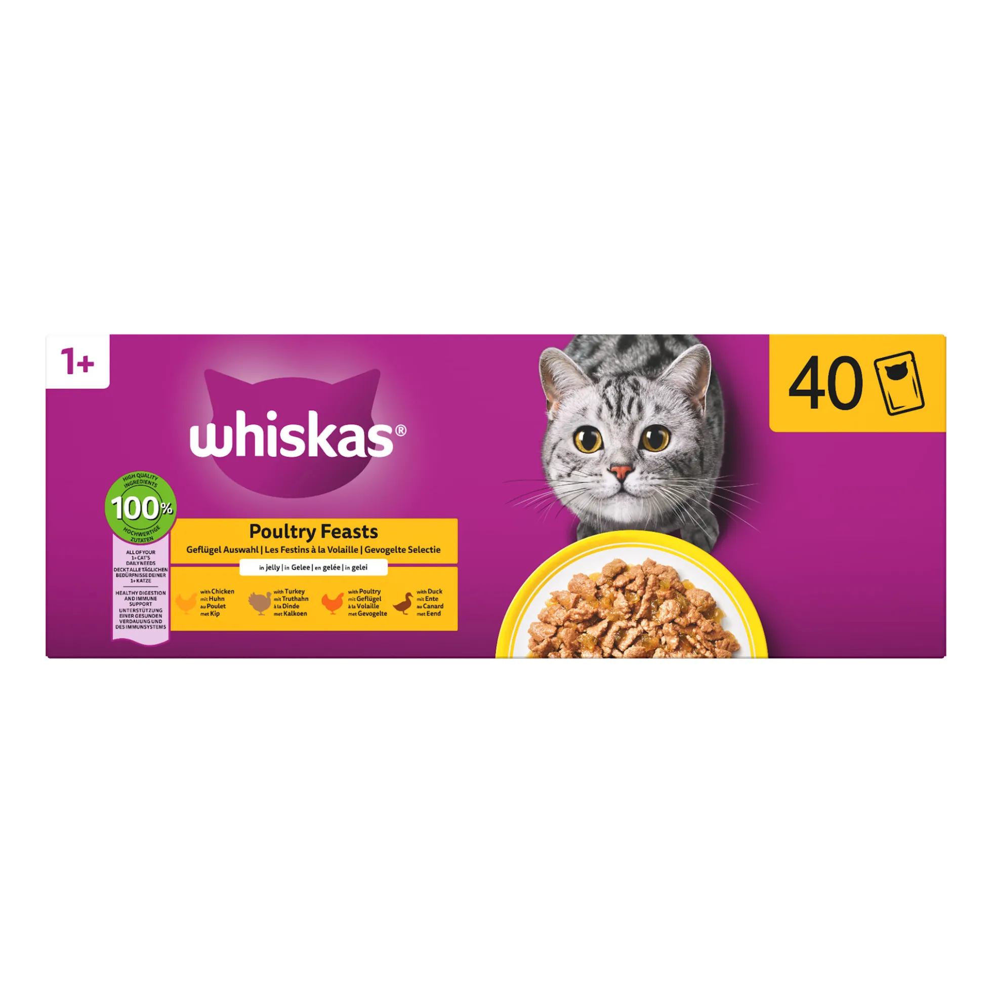 Whiskas 1+ Cibo Umido - Selezione di Pollame in Gelatina
